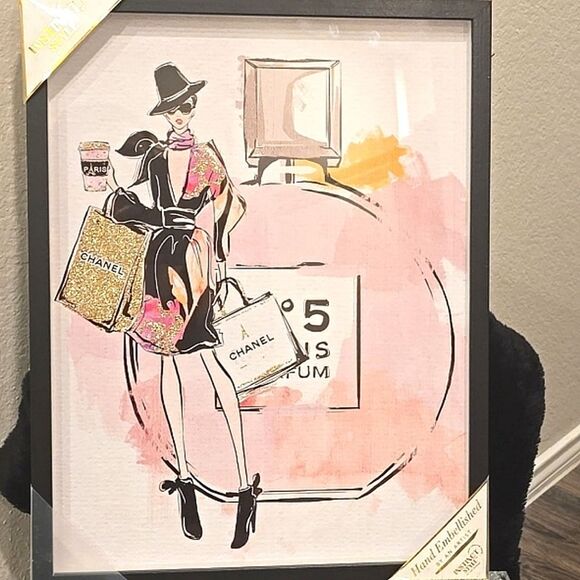 Instinct Style Hand Embellished Chanel No. 5 Girl Framed Wall Decor - Picture 3 of 5